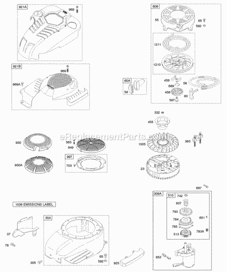 Blower HousingShrouds Electric Starter Flywheel Rewind Starter Diagram and Parts List for 12R512-0114-B1  Briggs and Stratton Engine